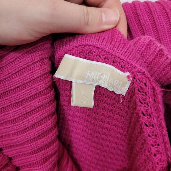 Michael Kors MK oversized magenta knit  turtleneck cowl sweater - Picture 7 of 8